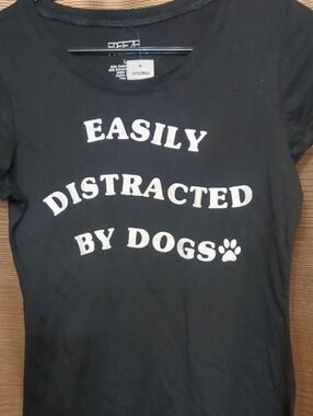 Freeze Black Tee with White "Easily Distracted By Dogs" Graphic